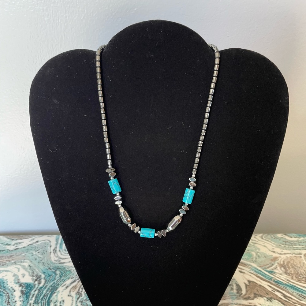 Turquoise and hematite necklace
